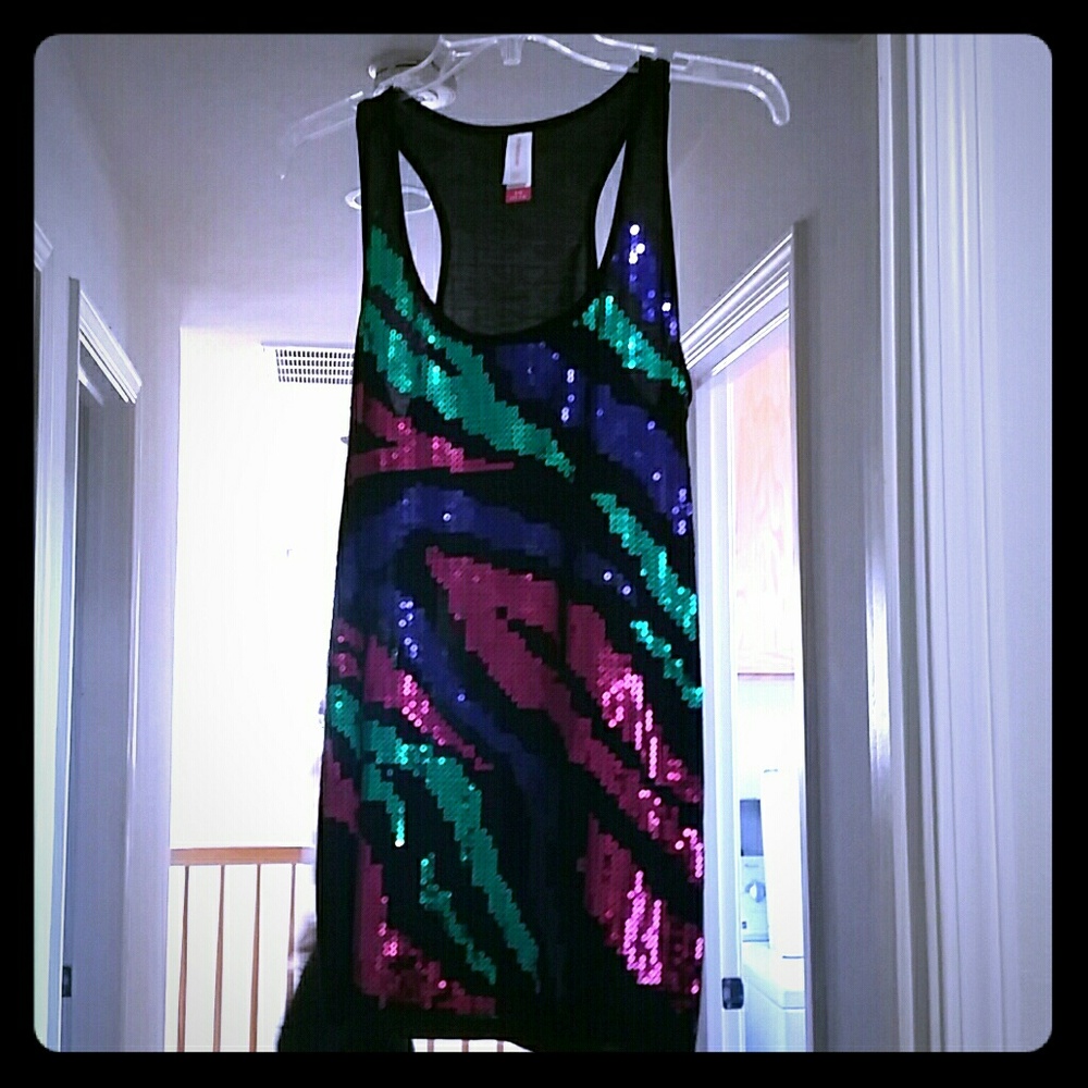 Black tank with sequin zebra design